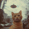 UFO cat over neon city