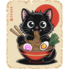 Kawaii Black Cat Eating Japanese Ramen Noodles
