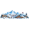 Alpine winter village with gondolas