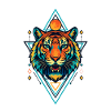 Geometric Neon Tiger Moon Circle