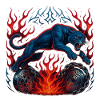 Blue panther over flames