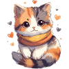 Calico kitten with scarf and hearts
