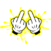 Zwei Mittelfinger Gelbe Farbspritzer