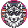 Wolf with sunglasses in retro stripe