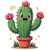 Funny cactus in pot with flowers