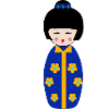 Floral Blue Japanese Kokeshi Doll