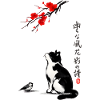 Cat Japan Sakura et Calligraphy Zen