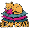 Kitten Reading on Pillow – Slow Down