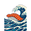 Salmon Sushi on Japanese Ocean Wave 