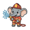 Elephant Firefighter Hero with Hose