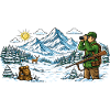 Hunter in a snowy winter landscape