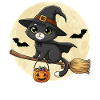 Cute Cat Witch Halloween Black Cat