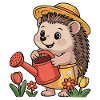 Gardener hedgehog with straw hat