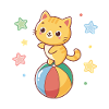Chaton Mignon acrobate sur balle arcenciel