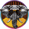 Elefant mit Sonnenbrille im Neon-Kreis