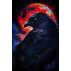 Raven in front of fire moon