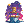 Teddybär Cupcake im Kosmos