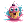 Kunterbunter Cupcake mit Gesicht