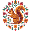 Squirrel in a wreath of flowers