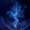 Blue Lightning Tree Night Art