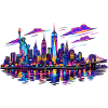 NYC Neon Skyline Reflection