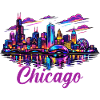 Chicago Neon City Waterfront Skyline