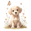 Tender puppy on flowery meadow