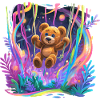 Neonwald-Teddybär auf Schaukel