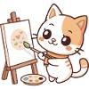 Kawaii Painter Cat on Pastel Palette