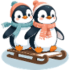 Two penguins on sleds