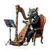 Rat in suit playing harp graffiti