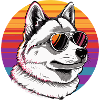Husky with sunglasses in rainbow