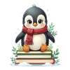 Penguin on reading pile in winter