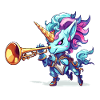 Blaues Einhorn mit Trompete