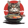 Cat with ramen bowl
