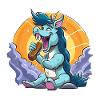 Blauer Drachen-Sänger vor Sonnenkreis