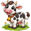 Cow with bells on pasture