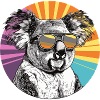 Koala mit Sonnenbrille im Retro Regenbogen