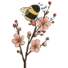 Funny Bee and Cherry Blossom Illustration 
