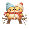 Winter kiss birds on branch