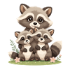 Raccoon Family Trio Illustration