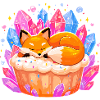 Sleeping fox in crystal cupcake