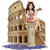 Pinup at Colosseum with pizza