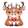 Two fawns with heart cuddle motif