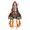 Futuristische Rakete beim Start im Comic-Stil