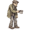 Poor beggar with mug vintage street motif