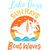 Lake Days Sun Rays Boat Waves Retro Sailing Art