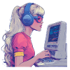 Retro Gamer Girl in Neon Style