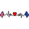 West Sussex flag + heartbeat & British flag