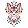 Flower cat head in folk style